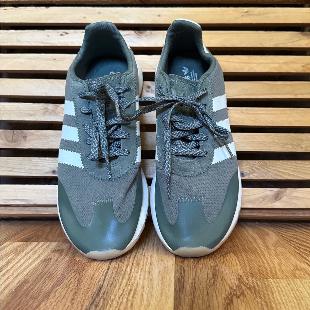 Adidas Olive Green Sneakers with White Accents